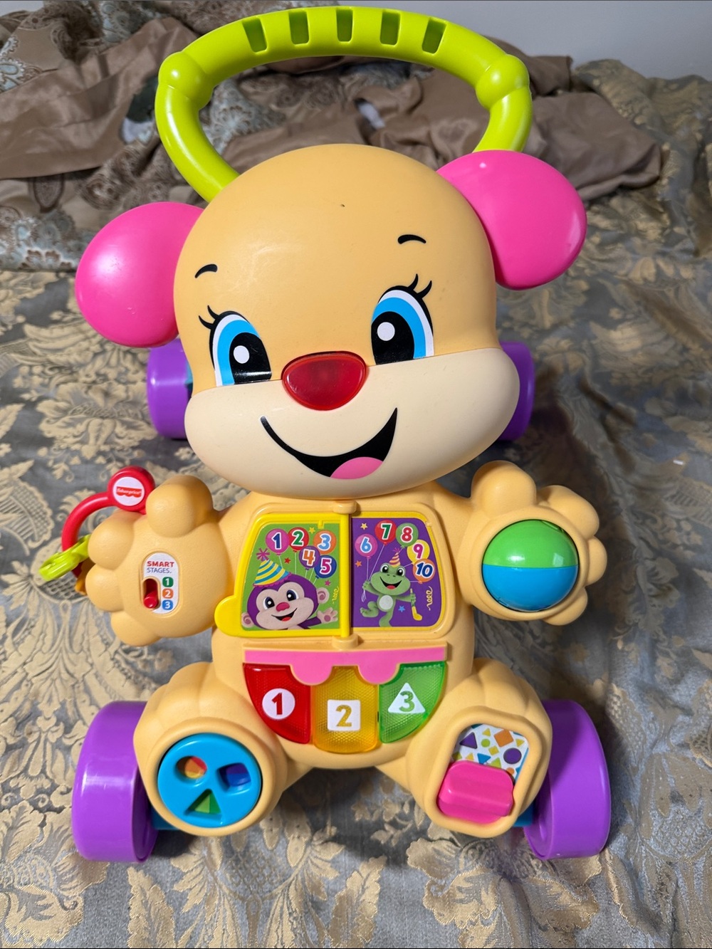 Fisher-Price Yellow Puppy Push Walker with Pink Ears & Purple Wheels